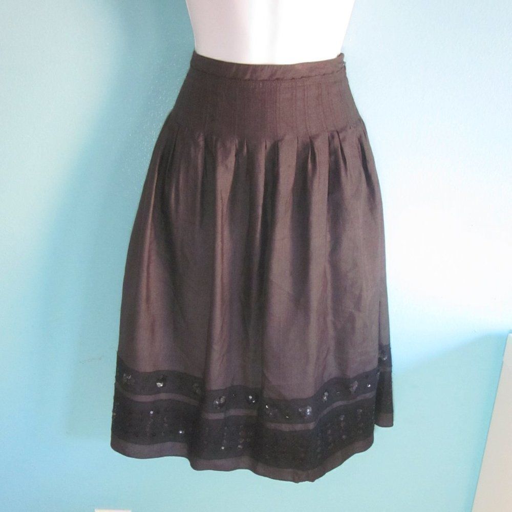 DKNY Silk Skirt Size 6 Black & Gray with Sequin Trim